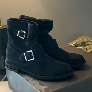 Vince Camuto Black Combat Boots with Buckle Detail